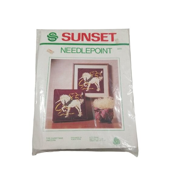 Vintage Sunset Christmas Unicorn Horse Needlepoint Pillow Wall Hanging Kit 6050 - Picture 2 of 5